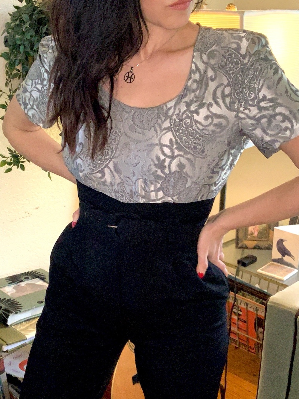 Amazing Vintage 80s Silver Paisley jumpsuit - Picture 3 of 10